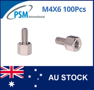 M4 X 6 PSM SPACER HEX MALE / FEMALE BRASS NICKEL PLATED SPA02BM46MM 100PCS - Picture 1 of 5