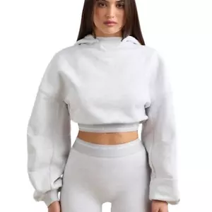 Oh Polly Bo + Tee Cropped Hoodie in Grey Marl Grey/White L/XL - Picture 1 of 6