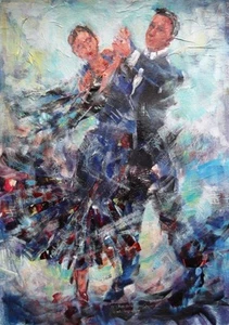 BEAUTIFUL SERA KNIGHT ORIGINAL "A Quick Turn" Dance Music Dress Couple PAINTING - Picture 1 of 1