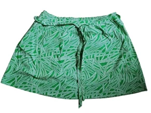 Lands End Skirt Size 24W A-Line Belted Geometric Cotton Stretch Green White - Picture 1 of 8