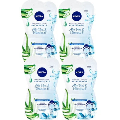 NIVEA Face Mask Aloe Vera & Vitamin E 2 × 7.5ml Refreshing Moisture (Pack Of 4) - Image 1 of 4