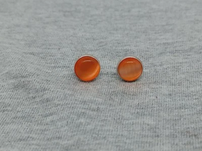 Aretes cabujón piedra lunar naranja plata de ley 925 de colección Foto 1 de 4
