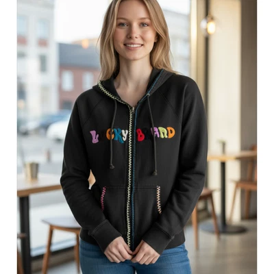 Chaqueta sudadera con capucha bordada de algodón carbón Lucky Brand talla mediana Foto 1 de 4