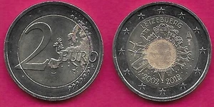 LUXEMBURG 2 EURO 2012 UNC 1 JAHR TYP,500.000 GEPRÄGT,10 JAHRE EURO BARGELD,COMM - Bild 1 von 1