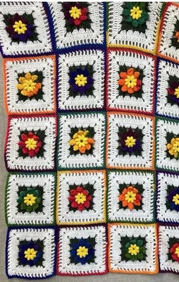 Handmade Crochet 3D Flowers GrannycoreSquare Afghan Blanket Throw 40”Cottagecore - Image 1 of 4