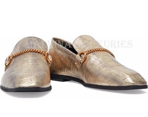 STELLA MCCARTNEY SHOES LOAFERS METALLIC CROC-EFFECT LEATHER SLIPPERS $770 35.5 - Picture 1 of 9