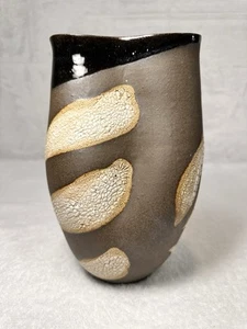 Jarrón crujiente de cerámica RAKU INFINITO pellizcado agrietado firmado por artista Klaudia Levin - Imagen 1 de 24