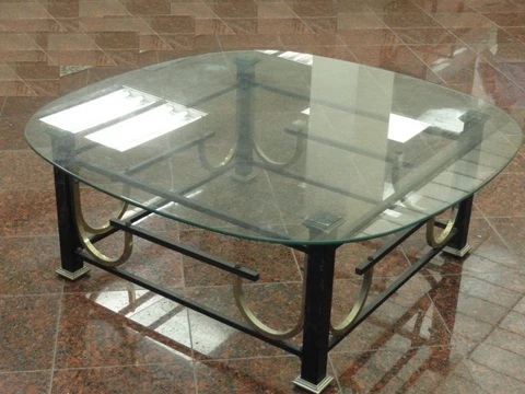 Mid Century Modern Ebonized & Gilt Steel (Iron) Coffee Table w/ Glass Top Cover