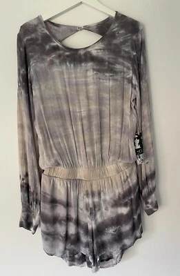 Mameluco Young Fabulous & Broke YFB Gris Blanco Tie Dye Manga Larga Espalda Abierta, M Foto 1 de 4