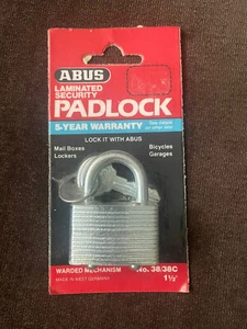 Vintage Abus No 38 / 38C Laminated Steel Padlock & 2 Key NOS Made In Germany - Picture 1 of 5