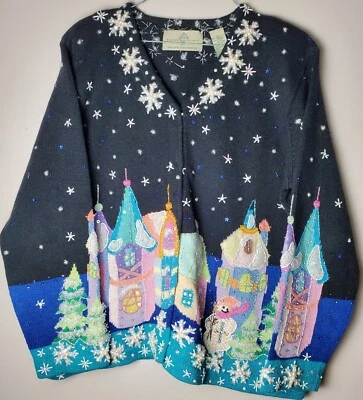 Please Read Design Options Philip Jane Gordon XL Sweater Winter Snow Scene - Image 1 of 4