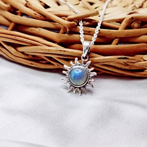 Labradorit Edelstein 925 Sterling Silber Designer Blume Handarbeit Anhänger Schmuck - Bild 1 von 4