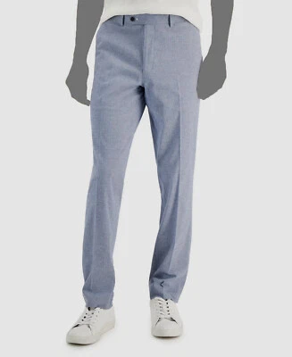 $135 Pantalones de Traje Seersucker Alfani Para Hombre Azul Cuadros Ajustados Elastizados Talla 34W 32L Foto 1 de 2