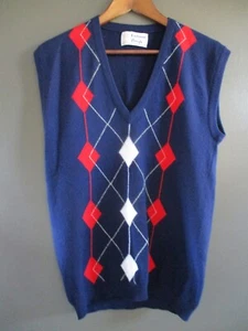 Pringle authentic blue red white argyle diamonds cashmere sweater vest Small - Picture 1 of 4