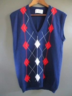 Pringle authentic blue red white argyle diamonds cashmere sweater vest Small - Image 1 of 4