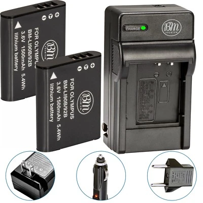 BM PREMIUM BM LI-90 LI-92B 2X Batteries & Charger for Olympus Tough TG1 TG-2 TG-3 TG-4 TG-5