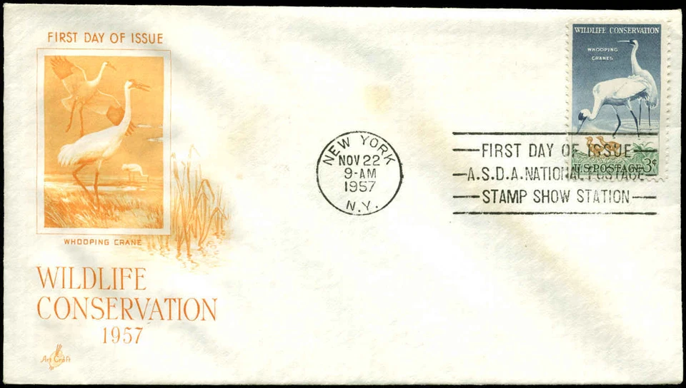 U.S. FDC  #1098 Orange Artcraft Severe #1C3 Cachet New York, NY Whooping Cranes - Image 1 of 1