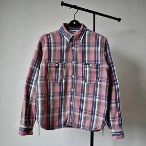PHERROW'S heavy weight flannel shirt pink x blue plaid made in Japan, size 40/L - Picture 1 of 20