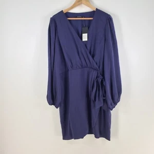 NEW Portmans dress womens 18 fit flare navy blue long sleeve Vneck 103582 - Picture 1 of 9