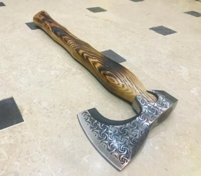 MDM AXE, ETCHED BLADE, HEAT-TREATED ASH WOOD HANDLE, VINTAGE/VIKING STYLE AXE - Image 1 of 4