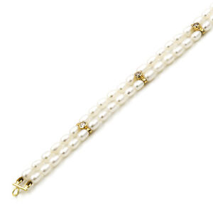 Pulsera de Perlas y Circonitas Oro 18 kt Complementos Mujer Joyería Moda