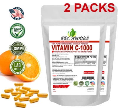 VITAMINA C 1000 MG. Apoyo Inmunológico 120 CÁPSULAS HECHAS EN EE. UU. Foto 1 de 2