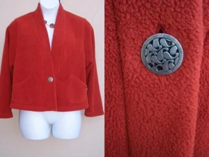 Janska Polartec Fleece Rust Spice Jacket Size L 1 button POCKETS COZY coat USA - Picture 1 of 13