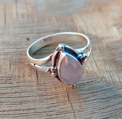 Natural Rose Quartz Gemstone 925 Sterling Silver Engagement Ring Handmade Ring - Image 1 of 4