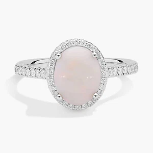 1.92 Ct Opal & Lab Grown CVD Diamonds Halo Ring 18k Solid White Gold - Picture 1 of 4