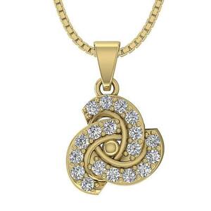 SI1 G 0.90 Carat Natural Round Cut Diamond Knot Pendant Necklace 14K Yellow Gold