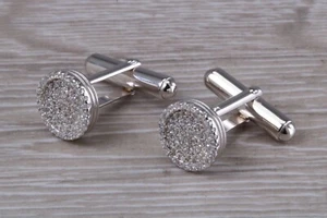 Juego de gemelos de plata esterlina maciza de caballero con clasificación C Z blanca superior - Imagen 1 de 6