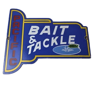 Vintage Pacific Bait Tackle Sign - Porcelain Fishing Service Gas Pump Sign - Picture 1 of 15