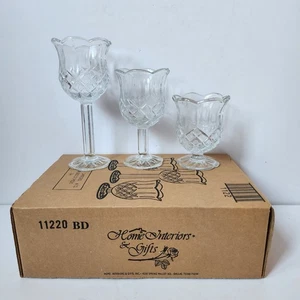 Home Interiors Candle Holders Ribbed 3 Piece Set Votive Vintage Glass EUC - Picture 1 of 8