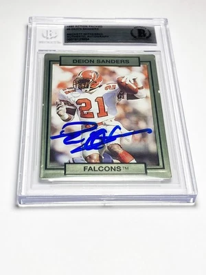 Tarjeta firmada con autógrafo Beckett BAS 1990 llena de acción de Deion Sanders automática #9 Foto 1 de 2