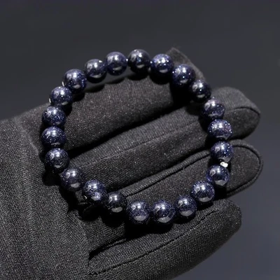 Pulseira elástica de cura com miçangas de pedra preciosa redonda azul 6-8 mm presentes 6-8" - Imagem 1 de 4