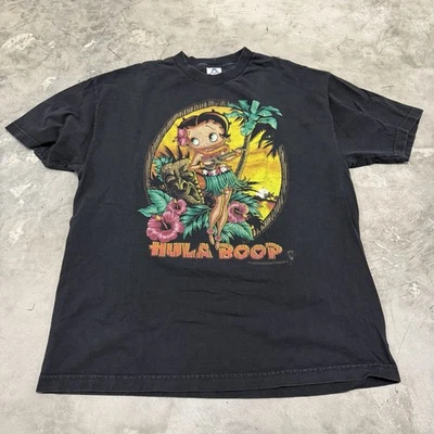 Vintage 2004 Betty Boop Hawaii Hula Hoop Front Back Hit Black Size XL T-Shirt - Image 1 of 4