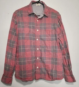 Faherty Reversible Button Up Shirt Faded Red & Gray Plaid Solid Mens Large - Picture 1 of 10