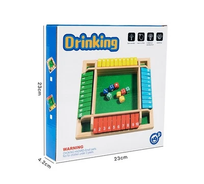 UK Wooden Deluxe 4 Sided 10 Number Shut The Box Dice Board Game For Kids Adults - Image 1 of 4