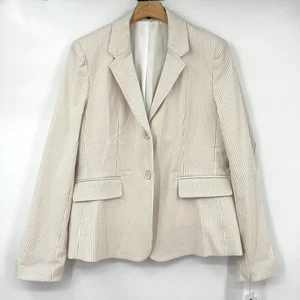 Amanda & Chelsea Blazer Seersucker Khaki/Weiß XL Damen Kerb Reverskragen Neu mit Etikett - Bild 1 von 8