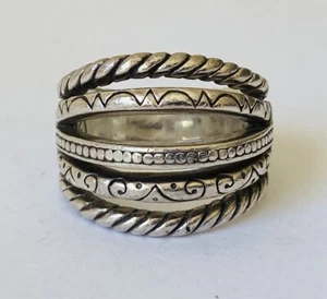 Brighton Sayan Sterling Silver Five Row Etched Scroll Stacked Band Ring Size 7 - Picture 1 of 19