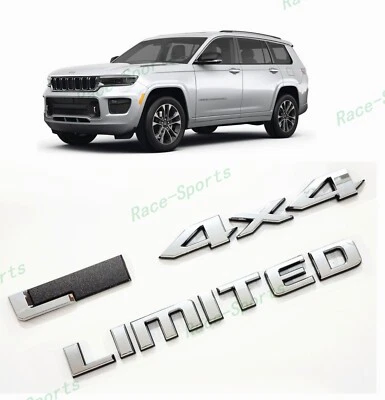 3PÇS 2021+ Jeep Grand Cherokee L/WL traseiro 4X4 L emblema limitado emblemas cinza cromado - Imagem 1 de 4