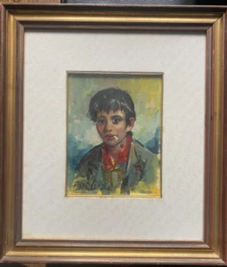 Oil Painting Boy With Cigarette Indistinctly Signed Youth Group - Picture 1 of 7