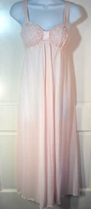 Vintage Lucie Ann Petite Pink Ruching Breast Nylon Long Nightgown Lingerie - Picture 1 of 16
