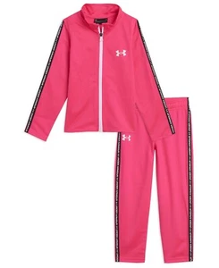 UNDER ARMOUR 2 PC Pink Track Suit SET Full Zip JACKET and PANTS Girls Size 5 NEW - Picture 1 of 5