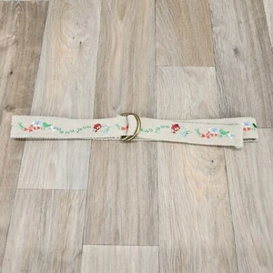 Floral Embroidered Belt D-Ring Buckle Adjustable Girls Kids Beige - Picture 1 of 11