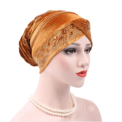 Mujeres Terciopelo Cristal Gorro Elastizado Turbante Gorra Prendas para la cabeza Envoltura para el cabello Envoltura para la cabeza Foto 1 de 4