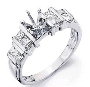 Anillo de compromiso princesa baguette de 0,75 quilates con montura de diamantes G VS2 de oro de 14 k blanco  - Imagen 1 de 2
