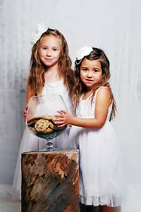 Vintage White Lace Dress Flower Girl Bridesmaid Dress Rustic Country Wedding - Picture 1 of 4