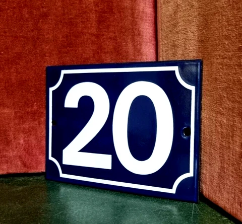 Vintage French Parisian enamel house sign number 20 for door entry gate portal Cover