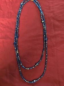 Collar largo vintage de cuentas de vidrio azul para dama - Imagen 1 de 3
